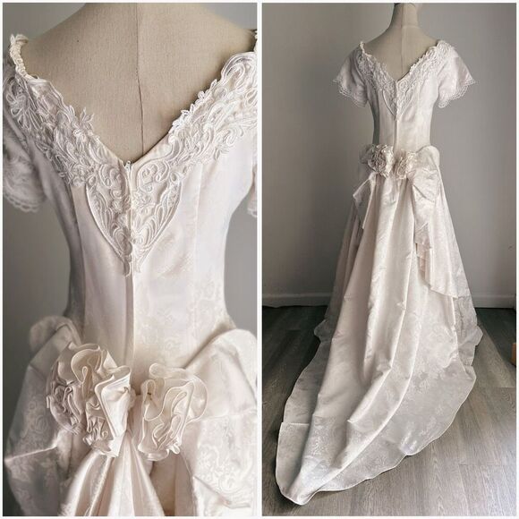 VTG Jessica McClintock Bridal Off the Shoulders Princess Ball Gown Prom Wedding - Picture 3 of 5